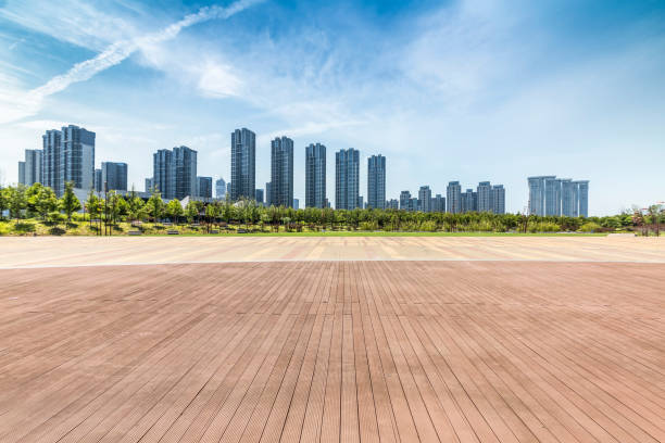 istock Panoramic skyline and buildings with empty concrete square floor 846208762