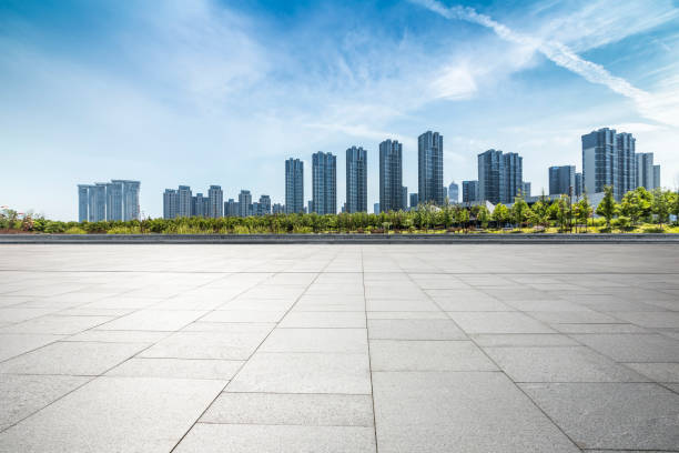 istock Panoramic skyline and buildings with empty concrete square floor 846208768