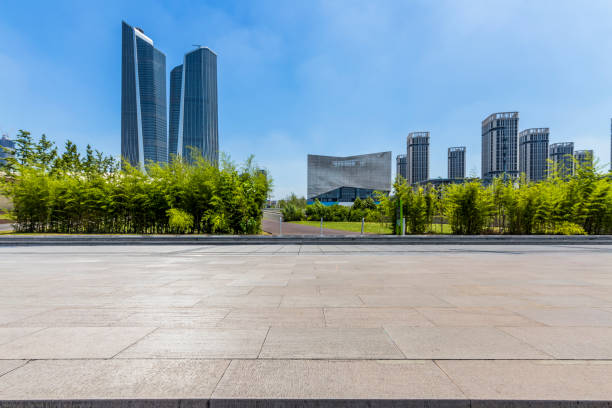 istock Panoramic skyline and buildings with empty concrete square floor 846210988