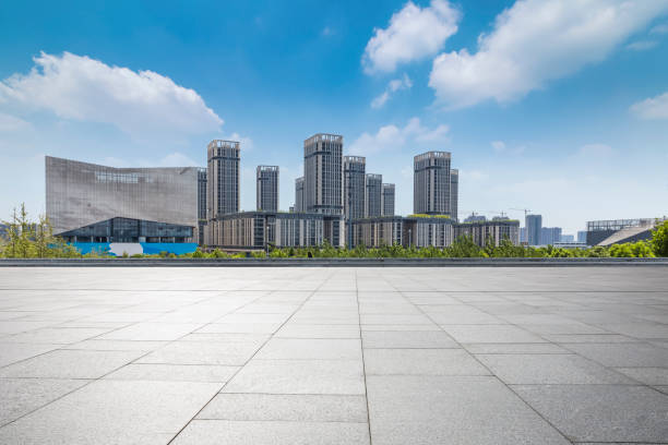 istock Panoramic skyline and buildings with empty concrete square floor 846211030