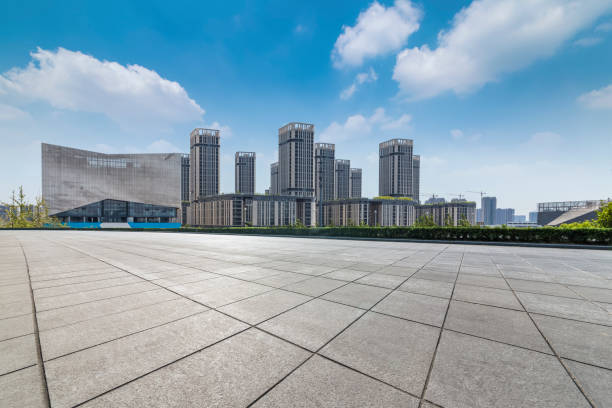 istock Panoramic skyline and buildings with empty concrete square floor 846211058