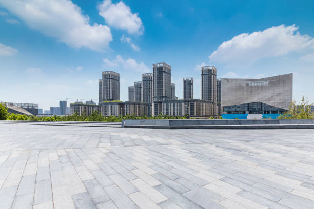 istock Panoramic skyline and buildings with empty concrete square floor 846211070