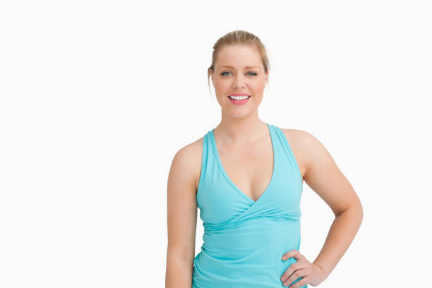 istock Woman with a blue tshirt with a hand on her hip 846214464