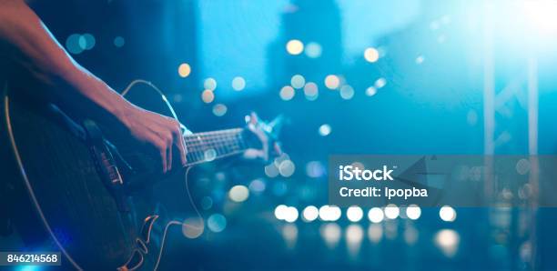 Guitarist On Stage For Background Soft And Blur Concept Stock Photo - Download Image Now