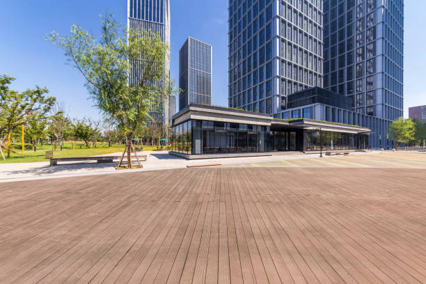 istock Empty floor with modern business office building 846216972