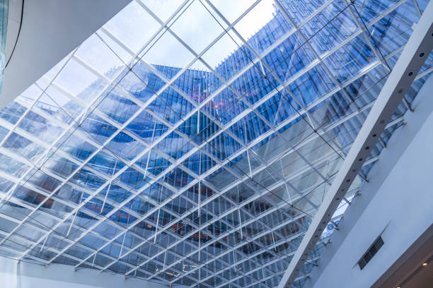 istock Bottom view of office building window close up 846218012