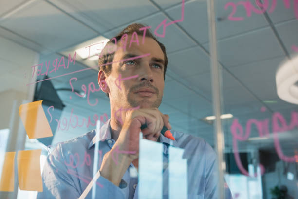 istock Male executive looking at glass board 846218156