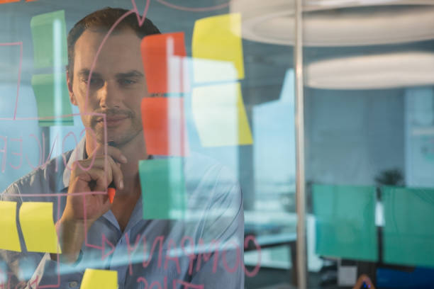 istock Male executive looking at glass board 846218254