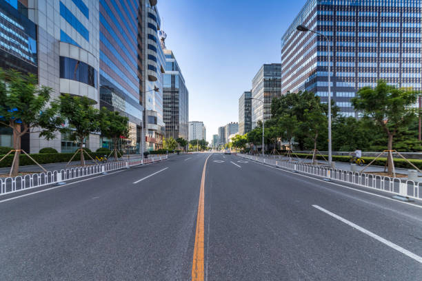 istock Empty Road with modern business office building 846218286
