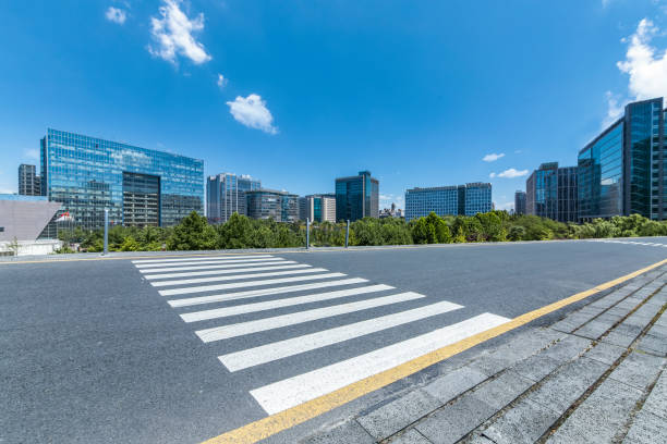 istock Empty Road with modern business office building 846220586