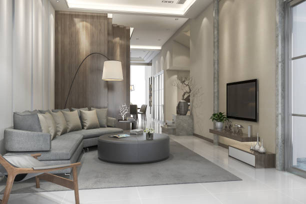istock 3d rendering luxury and modern living room with leather sofa 846221926