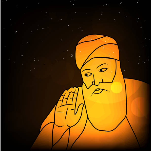 illustrazioni stock, clip art, cartoni animati e icone di tendenza di illustrazione del festival sikh guru nanak jayanti background - khanda