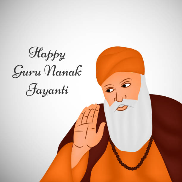 illustrazioni stock, clip art, cartoni animati e icone di tendenza di illustrazione del festival sikh guru nanak jayanti background - khanda