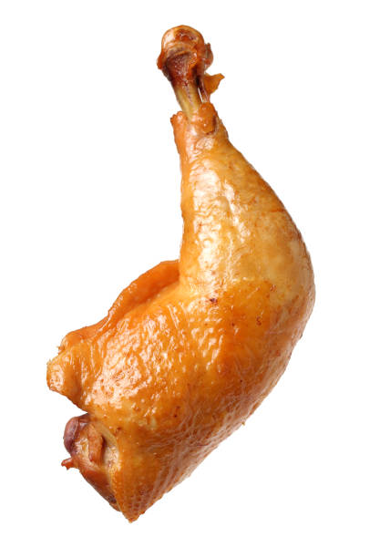 흰색 배경에 고립 된 구운된 닭 다리 - 허벅지 뉴스 사진 이미지