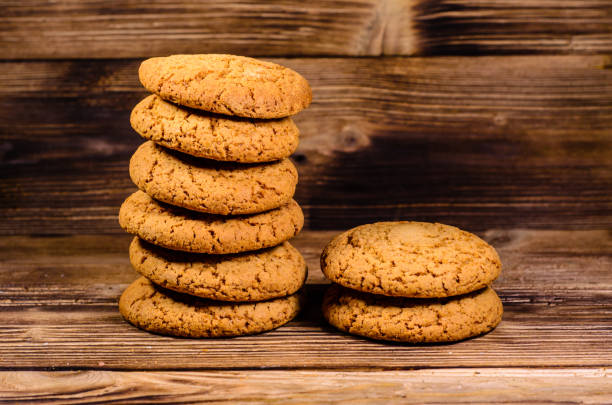 istock Stack of the oatmeal cookies on wooden table 846231968