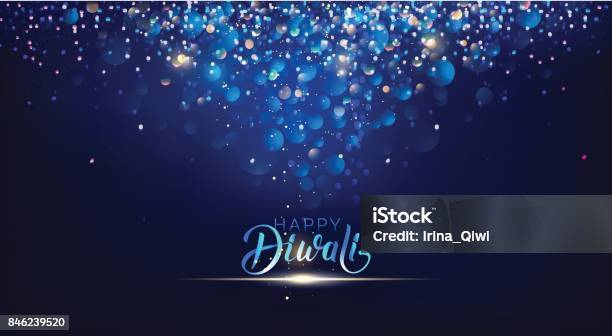 Diwali Festival Lights Poster Stock Illustration - Download Image Now - Backgrounds, Blue, Diwali