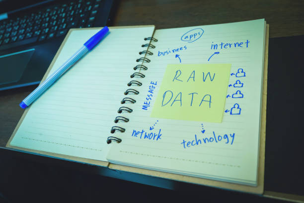 istock Raw data, Post it in the notebook paper with ink pen, education. Office supplies 846239734