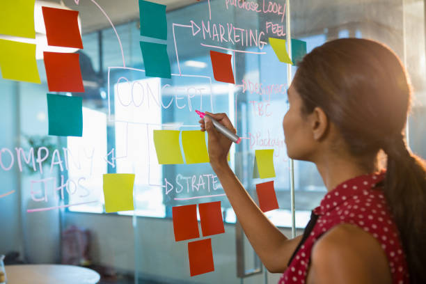 istock Female executive writing on sticky notes with a marker 846244102