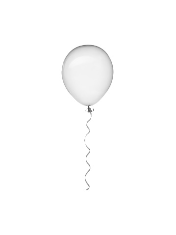 light grey transparent balloon with ribbon flying on isolated on white background