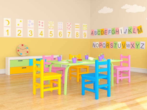 Preschool game room Preschool game room classroom empty education desk stock pictures, royalty-free photos & images