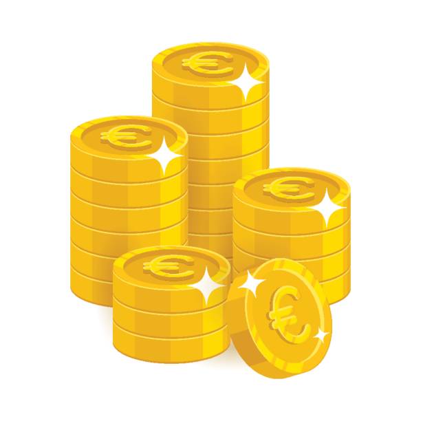 стек золото евро изолированных мультфильм - european union coin illustrations stock illustrations