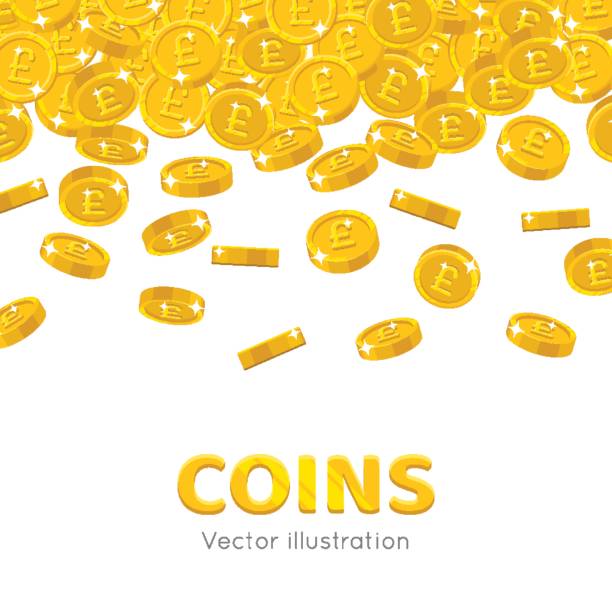 illustrazioni stock, clip art, cartoni animati e icone di tendenza di cornice cartone animato chili d'oro pioggia - gold pound symbol british currency currency