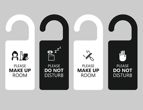 Vector of door handle hanging tag with text please make up room and do not disturb. EPS Ai 10 file format.
