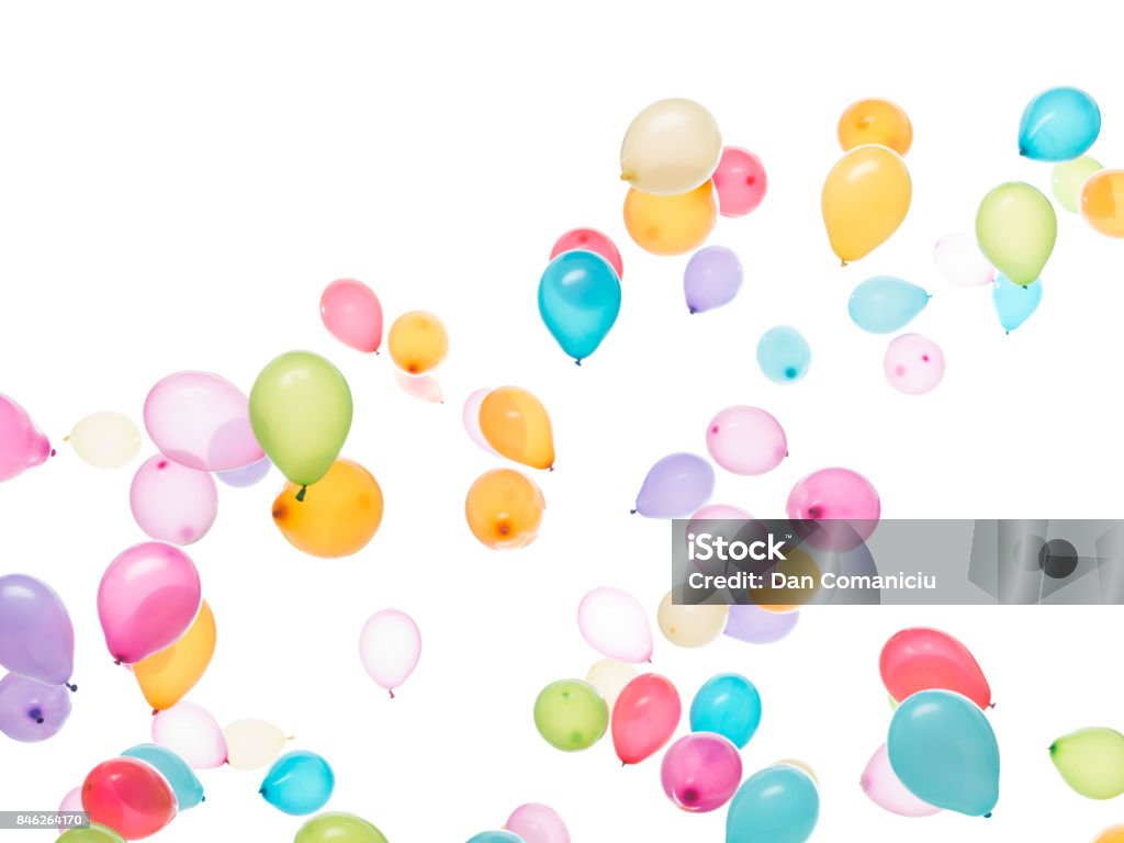 high balloons white background: a lot of colourful balloons Balloon Stock Photo
