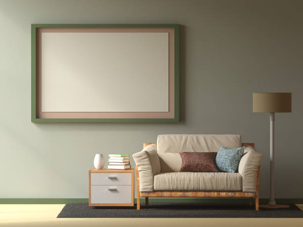 istock the armchair fabric,pillows and book,on  green wall background,3D rendering 846267172