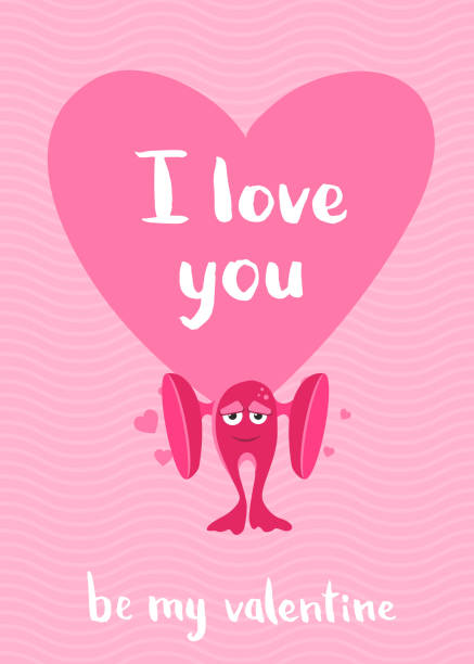 istock Vector Valentines Day card with hearts, cartoon monster with big ears and lettering on wavy background 846267176
