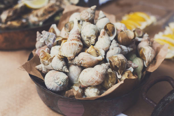 istock Plenty of seafood, veined rapa whelk on grill pan 846267664