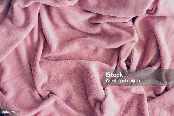 Cozy Pink Blanket Stock Photo - Download Image Now - Blanket, Pink Color, Velvet