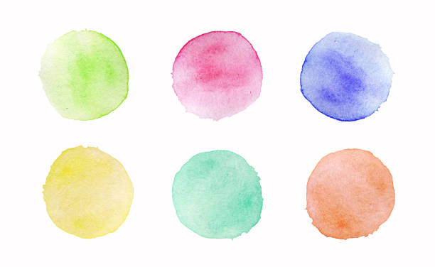 istock Hand painted colorful watercolor circles set on white background 846270648