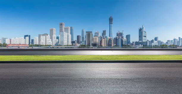 istock Panoramic beijing skyline and buildings with empty road 846270886