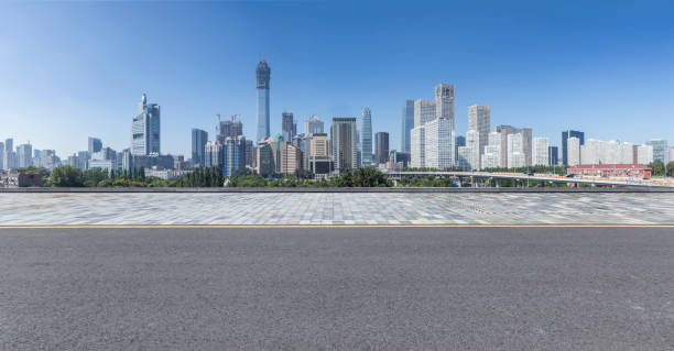 istock Panoramic beijing skyline and buildings with empty road 846270918