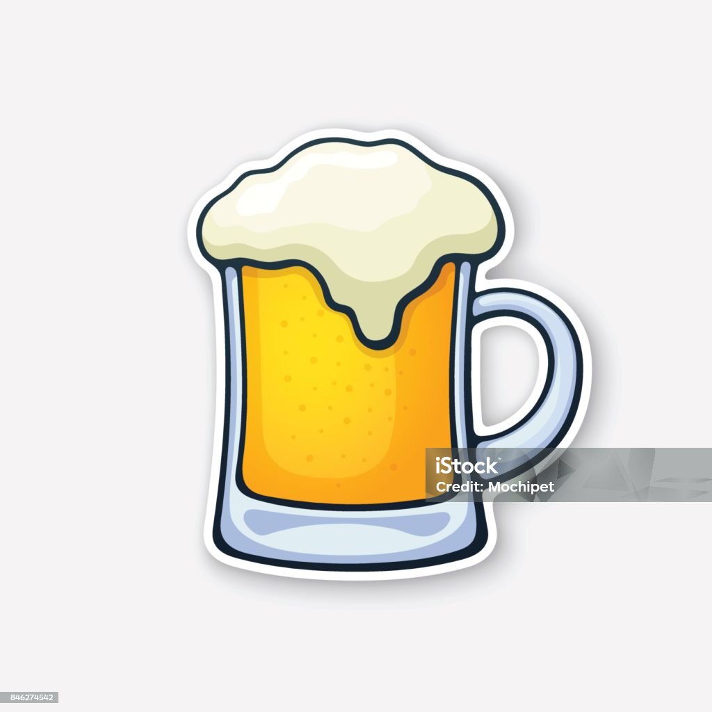 Vector Illustration A Mug Of Beer With Foam Glass Of Alcohol Drink Classic  Foam Drink Of Pubs And Bars Sticker In Cartoon Style With Contour Isolated  On White Background Stock Illustration -