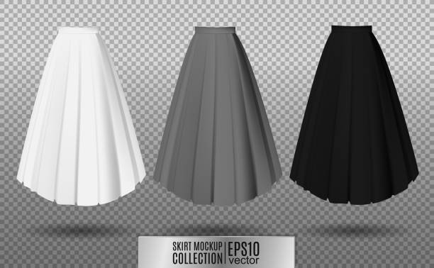 istock Vector illustration of different model skirt on transparent background. pleated skirt mock up. White, gray and black variation 846275584