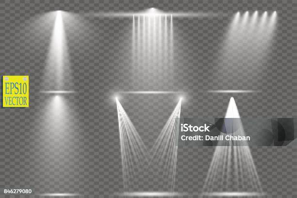Vector Light Sources Concert Lighting Stage Spotlights Set Concert Spotlight With Beam Illuminated Spotlights For Web Design Illustration Stock Illustration - Download Image Now