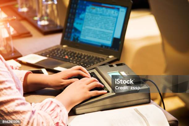 The Stenographer Took Shorthand Stock Photo - Download Image Now - Stenographer, Shorthand, Technology