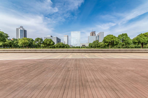 istock Panoramic skyline and buildings with empty concrete square floor 846283518