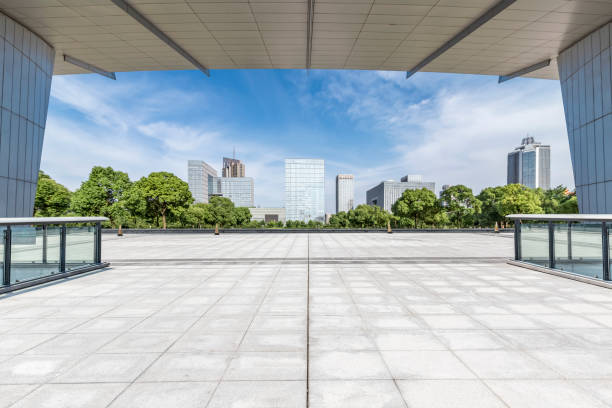 istock Panoramic skyline and buildings with empty concrete square floor 846283526