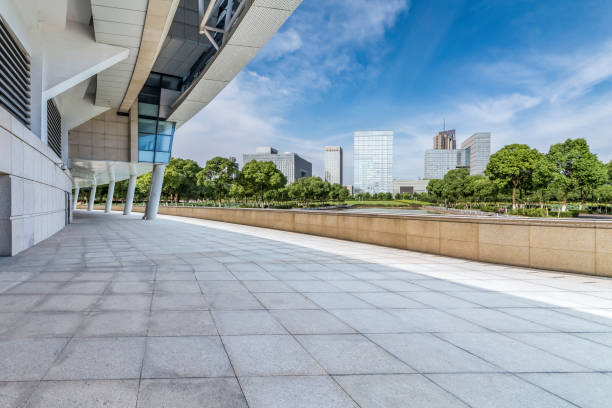 istock Panoramic skyline and buildings with empty concrete square floor 846283582