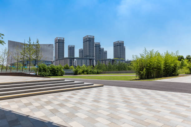 istock Panoramic skyline and buildings with empty concrete square floor 846283718