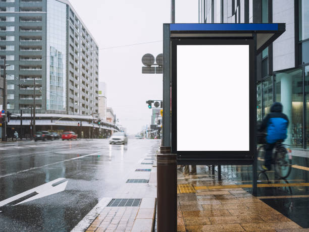 Mock up Banner template at Bus Shelter Media outdoor street Mock up Banner template at Bus Shelter Media outdoor street Sign display bus shelter stock pictures, royalty-free photos & images