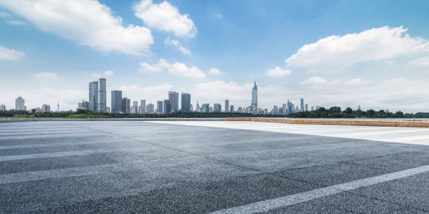 istock Panoramic skyline and buildings with empty concrete square floor 846284544