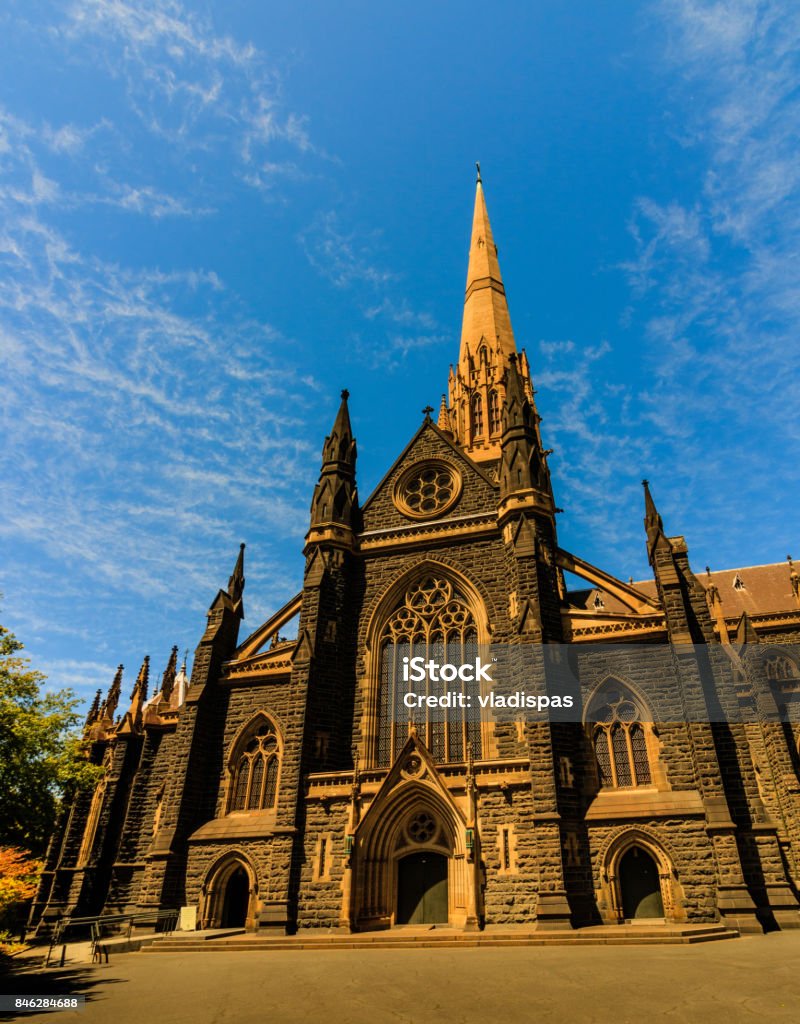 Australia - Melbourne City 2017. Travel photo of Melbourne. St. Patrick's Roman Catholic Cathedral in Melbourne, Victoria, Australia Arts Culture and Entertainment Stock Photo