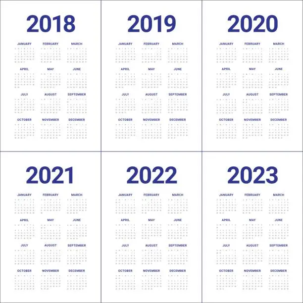 Vector illustration of Year 2018 2019 2020 2021 2022 calendar vector