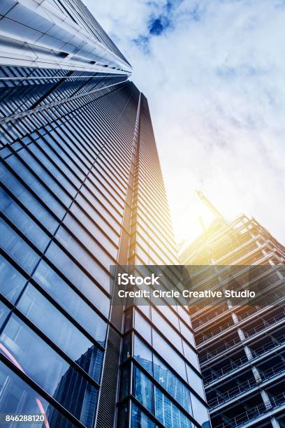 Modern Glass Silhouettes Of Skyscrapers Stock Photo - Download Image Now - Building Exterior, Construction Industry, Office Building Exterior