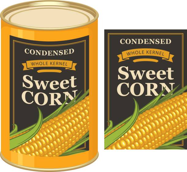 illustrations, cliparts, dessins animés et icônes de étiquette de la boîte de conserve pour le maïs sucré en conserve avec le s/n - corn on the cob corn crop food and drink healthy eating