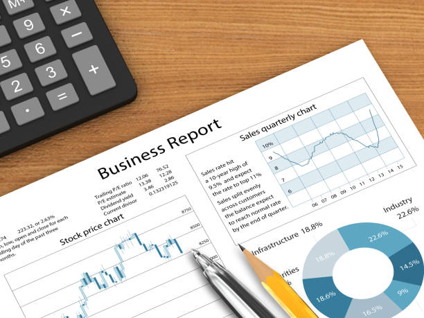 istock Business report graph wooden desk top view desktop 846299398